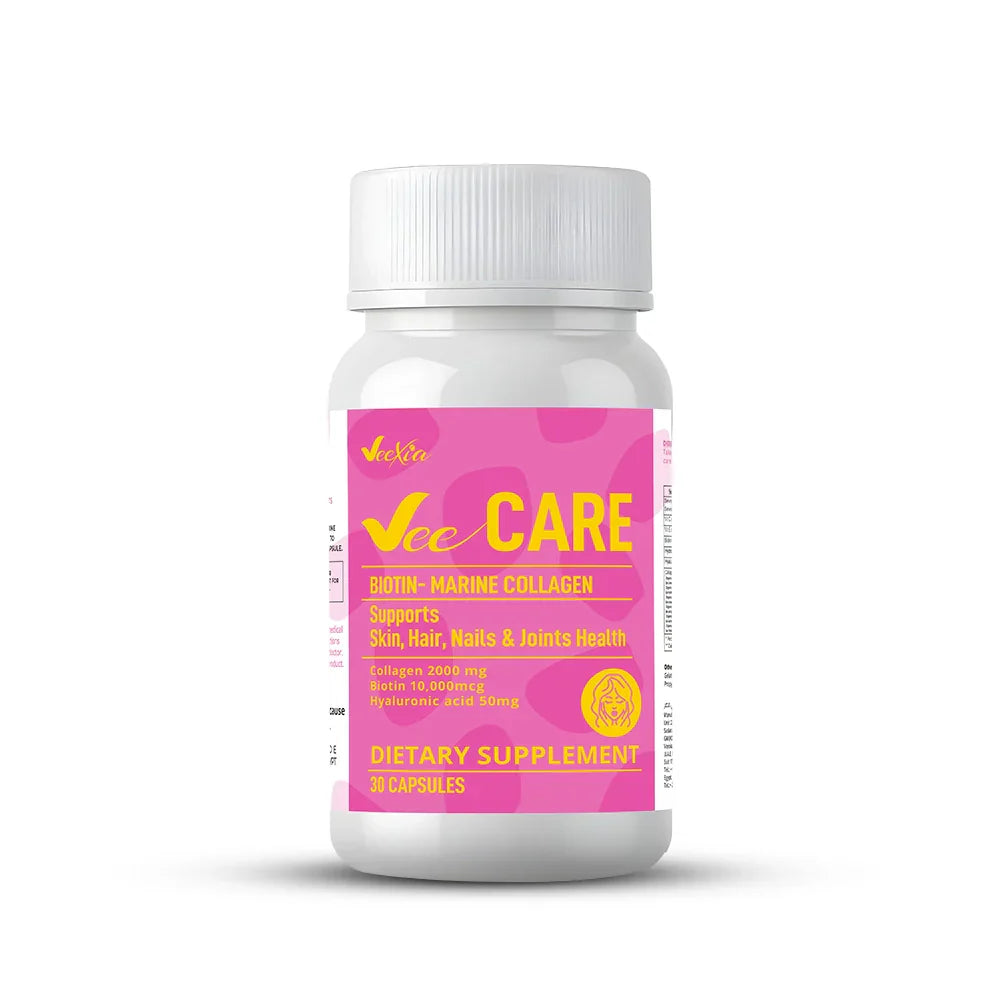 VeeCare Triple Active Marine Collagen capsules with Hyaluronic Acid and Biotin for glowing skin and stronger hair