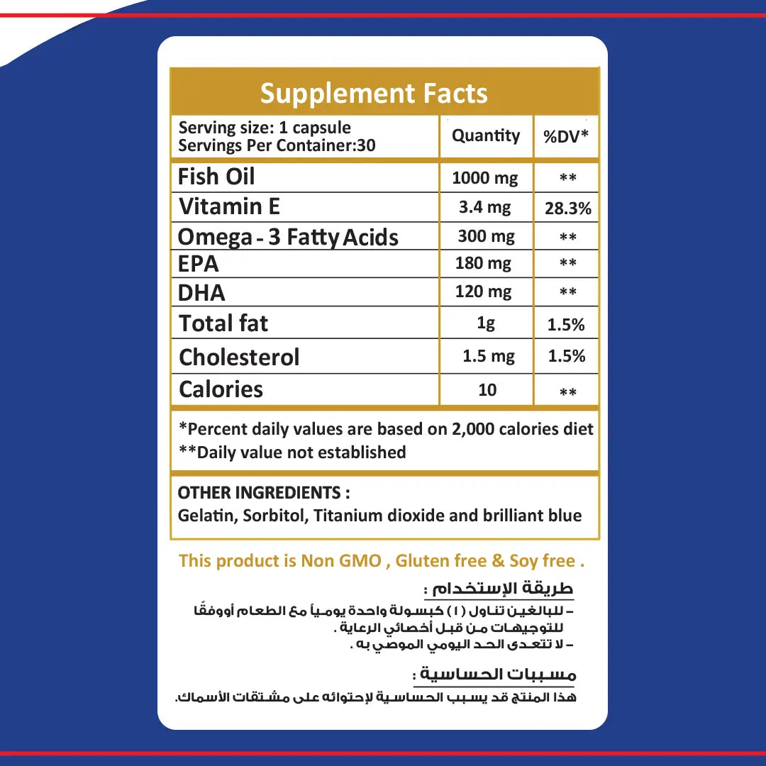 Vee Omega Supplement facts label with detailed nutritional information on a blue background