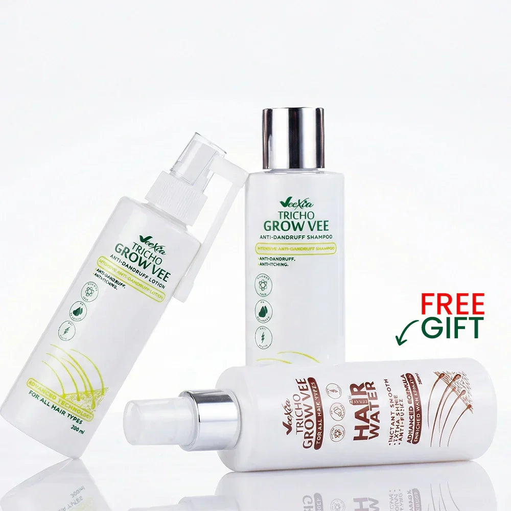 Trico Grov Anti-Dandruff & Hair Hydration Bundle with shampoo, lotion, and hydrating spray for scalp health and dandruff control