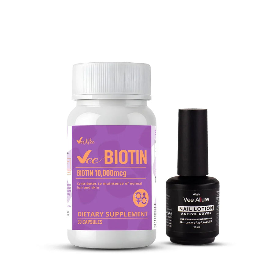 Nail Care Bundle (Vee Biotin 30 capsules, Vee Allure Nail Lotion)