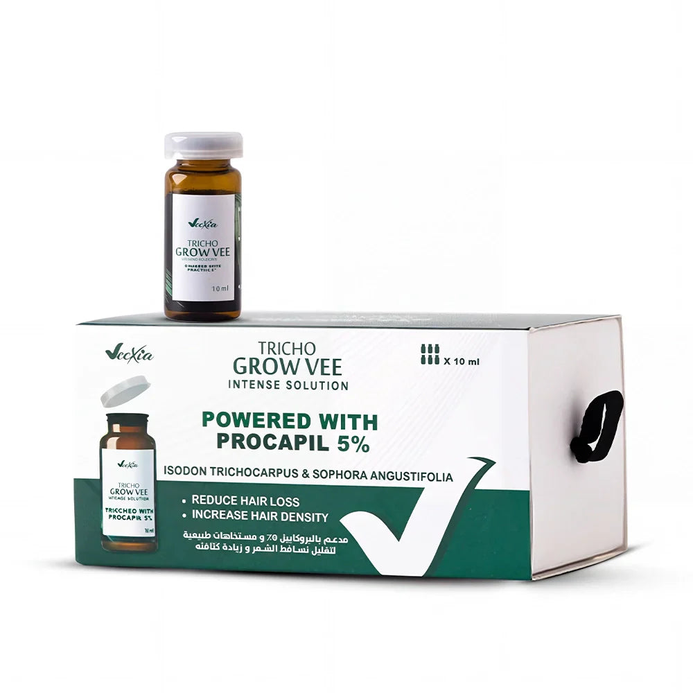 Tricho Grow Vee Intense Solution ampoules for hair loss and growth with Procapil, Biotin, and Caffeine